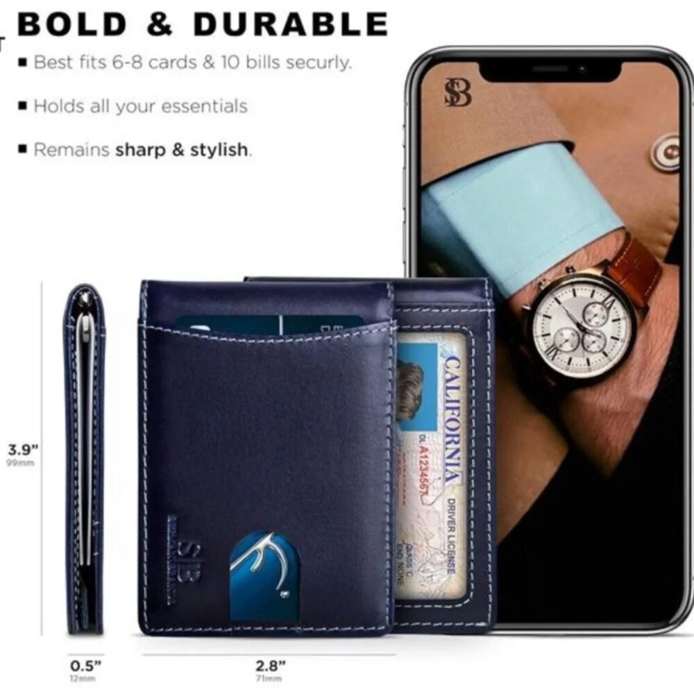 RFID Blocking Slim Bifold Genuine Leather Minimalist Front Pocket Wallets